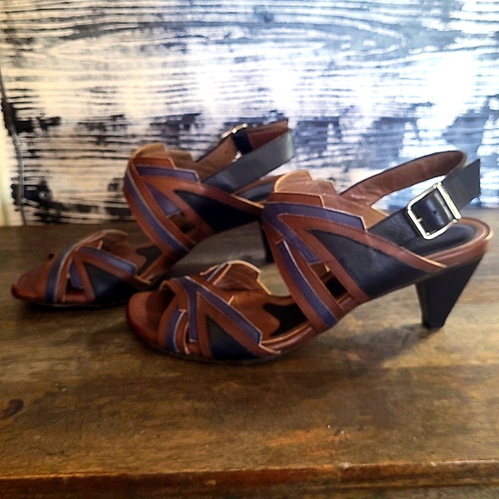 MARNI | Slingback Sandal in Brown, Black, and Blue Leather Size EU37 - Picture 2 of 7